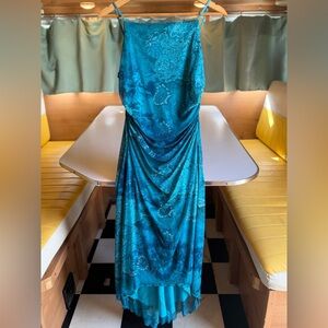 Vintage Y2K City Triangles Blue Paisley Fairy Grunge High-Low Dress